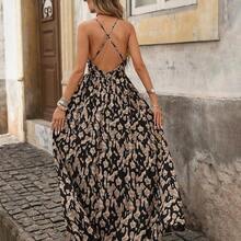Vestido sin mangas de cuello en V con estampado total para vacaciones de verano de mujer - Verde - Ver 3
