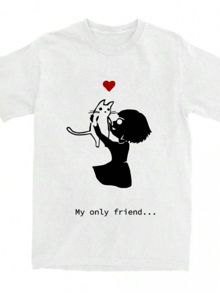 playeras de mujer Game Fran Bow Girl and Cat Print T-shirt Unisex Streetwear Loose Fashion Women Men Tshirts Casual Female Graphic Print Clothing - Blanco - Ver 1