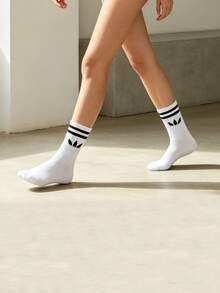 1/5 pares de calcetines unisex a rayas blancas de media pantorrilla, deportivos casuales minimalistas cómodos versátiles para uso diario, atuendo de vuelta a la escuela, adecuados para todas las estaciones - Blanco - Ver 7