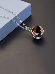 1PC Music Themed Instrument Patterned Necklace, Double-Sided Spherical Glass Inlaid Pendant, Suitable For Couples To Exchange Or As A Birthday Gift. - Silver - View 16