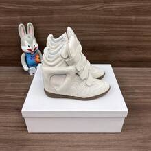 ISABEL New Spring Arrival - High-Heeled Sneakers, Genuine Leather, 8cm Platform Sole, Women's Sneakers, Versatile Casual Sports Shoes, Wedge Heel - 米白 - 查看 5