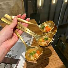 2/4pcs 304 Stainless Steel Gold Soup Ladle, Large Thickened Long Handle Deep Soup Spoon, Popular Rice Spoon For Home Use - Multicolor - View 6