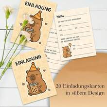 Animal Invitation Cards, Beige Cute Birthday Invitation For Children Girls Boys Animal Party, 20pcs, German - View 3