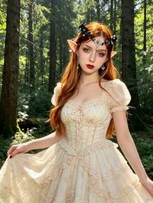 1pc Handmade Gothic Black Leaf Hair Accessory, Embellished With Teardrop Crystals And Pearls, Adjustable Black Ribbon Crown, Suitable For Dark Weddings, Cosplay And Gothic Aesthetic Photography - View 2