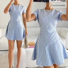 guang zhou mi qian shang mao  Vestido mini elegante y de moda con cintura a rayas para mujer - Blanco y Negro - Ver 2