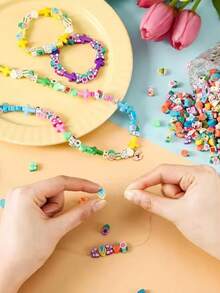 100 piezas/paquete Cuentas de arcilla suaves y lindas para hacer pulseras y collares DIY (color y estilo aleatorios) - Multicolor - Ver 4