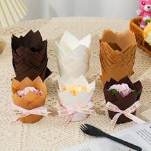 100pcs Tulip Cupcake Liners, Suitable For Baking Cups, EU Standard Size Tulip Muffin Liners, Cupcake Packaging Paper, Brown, White, Unbleached Natural, Suitable For Parties, Christmas - Multicolor - View 7
