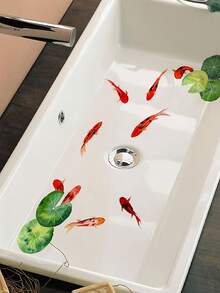 Red Koi & Lotus Leaf Pattern Self-Adhesive Bathroom Decor Sticker, Suitable For Sink, Bathtub Exterior, Creative Decoration - 1PC - View 5