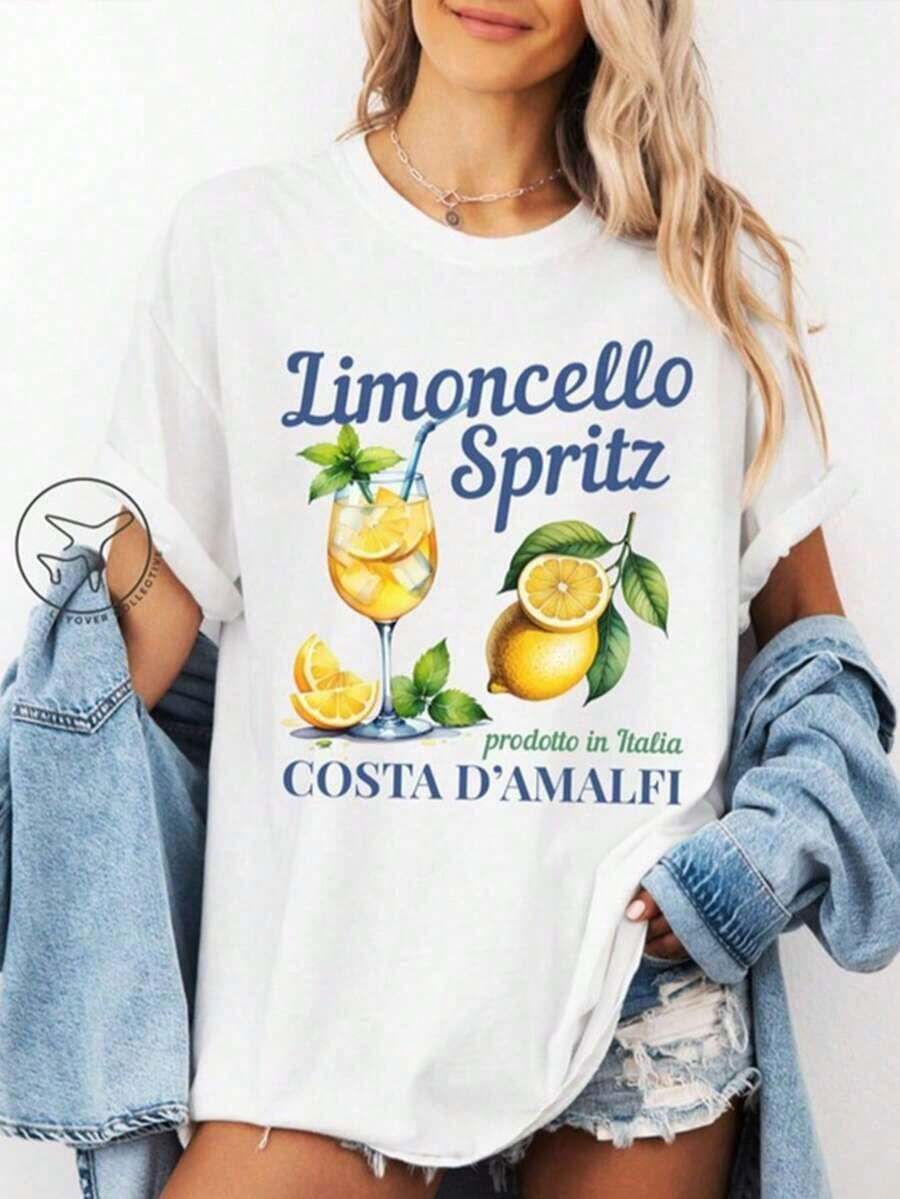 Camiseta de manga corta casual para mujer - diseño de letras en color rosa con estampado de limón Limoneiro, blusa transpirable para el verano, blusa blanca lavable a máquina para primavera/verano, textura suave y cómoda, moda de primavera, blusa estampada rosa. - Blanco 4 - Ver 1
