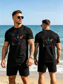 Summer Unisex Basic Tee Air Permeable Comfortable Home Outdoor Daily Clothes - Black - View 3