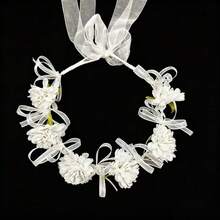 1 pieza Diadema/tocado para mujer, nueva llegada Diadema nupcial con flores blancas de imitación y perlas, estilo de princesa etérea para sesión de fotos y actuaciones - Blanco - Ver 3