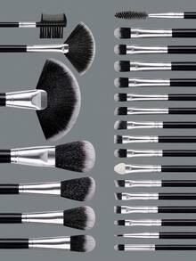 25Pcs Professional Makeup Brush Set, Soft Fluffy Brushes With Storage Bag For Foundation Powder Eyeshadow, Beginner Friendly - Black - View 5