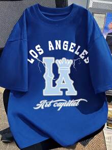 2pcs/Set Teen Boys Outfit, Crew Neck Short Sleeve T-Shirt With Casual Letter Print Minimalist Shorts, New Comfortable Summer Set - Blue - View 3