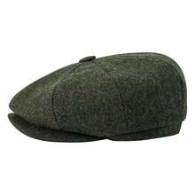 1 buah Topi Newsboy Campuran Wol Herringbone, Topi Ivy Vintage 8 Panel, Topi Mengemudi Gatsby Datar yang Dapat Diatur - A - View 4