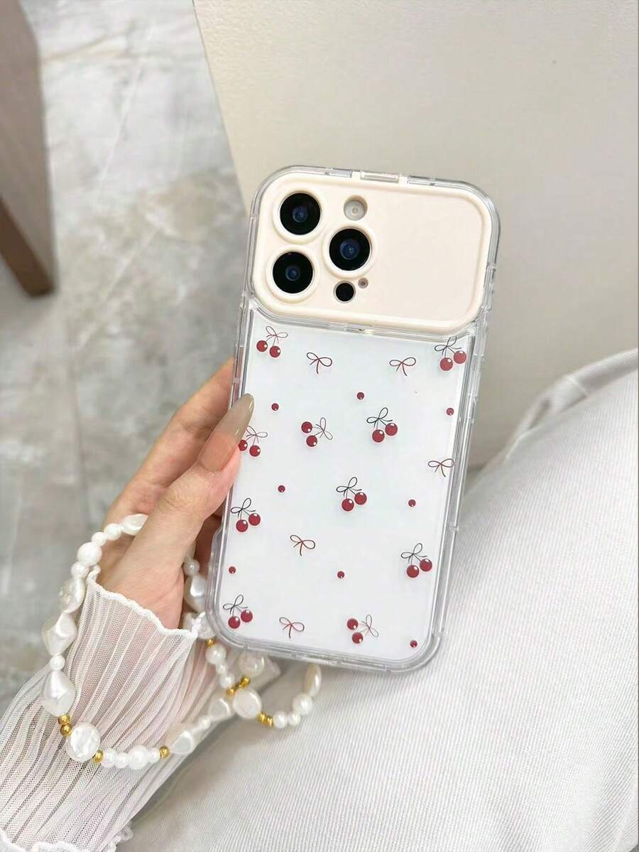 1pc Transparent TPU Cherry Phone Case With Mirror Stand And Detachable Chain, Shockproof Phone Cover For IPhone 11 12 13 14 12 Pro Max 13 Pro Max 14 Pro Max 15 15 Pro 15 Pro Max 16 16 Pro 16 Pro Max 17 17 Pro 17 Pro Max