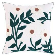 1pc Canvas Leaf & Flower Embroidered Throw Pillow Cover - White - View 8