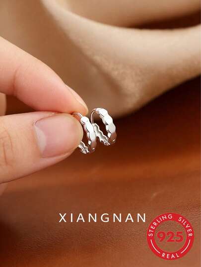 1pair Fashion Sterling Silver Geometric Design Hoop Earrings For Women For Daily Decoration