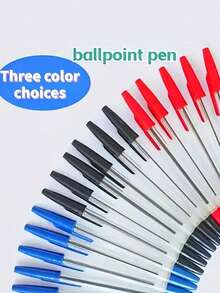 Quick-Dry Ballpoint Pen - Made Of Polypropylene Fiber Barrel, With Removable Cap, Medium Tip, Smooth Writing, Suitable For Office And School, For Ages 14 And Up, Available In Black, Red And Blue, Back To School - Multicolor - View 6