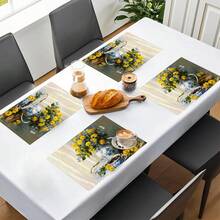 1件/4件/6件装花卉图案亚麻餐垫，适用于餐桌，四季皆宜，现代可水洗餐垫，家居装饰，杯垫，厨房餐垫，室内外派对装饰，理想礼品 - 彩色 - 查看 8