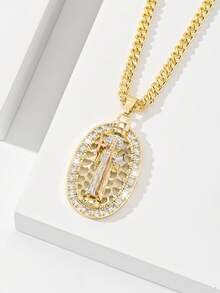 1pc Classic European & American Style Copper Inlaid Zirconia Large Chain Pendant Necklace, Vintage Hip-Hop Colorful St. Benedict Protective Light Limited Edition, Suitable For Christmas/Thanksgiving/Halloween/Mother's Day/Valentine's Day Gifts, Catholic First Communion, Daily & Festival Wear, Prayer - Yellow Gold - View 3