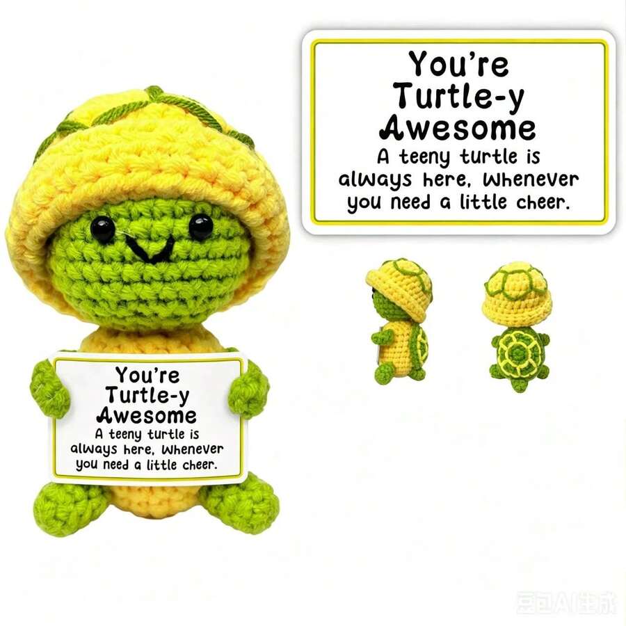 1pc Yellow Helmet Turtle Warm Wool Crochet Is A Multifunctional Decoration At Home And In The Car. Perfect For A Table Or Dashboard. This Is A Real Thank-You Gift That Everyone Will Like And Cherish. - Multicolor - View 1