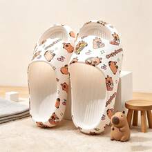 Kids' Comfortable Slippers, Anti-Slip Fashionable Cute Allover Print Cartoon Capybara Strap Slides, Lightweight & Breathable Sandals For Boys - White - View 9