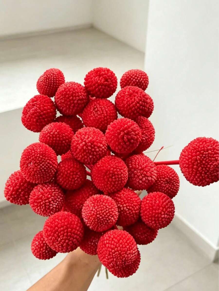 10/20pcs Artificial Stem Craspedia Yellow Billy Ball Flower Heads, Large Diameter Approx 1-1/2 Inch, For Home Decor, Photo Props, DIY Wedding Decoration - Red - View 1