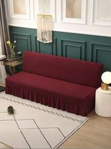 Solid Color Skirted Sofa Bed Cover, Polyester Fiber Elastic Full Coverage Sofa Slipcover, Suitable For Armless Sofas, Simple And Fashionable, Suitable For All Seasons - Burgundy - View 10