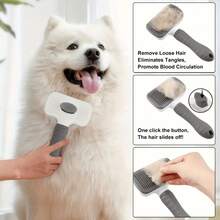 Self-Cleaning Pet Grooming Brush - Curved Needle Design, One-Click Hair Removal For Cats And Dogs - Multicolor - View 6