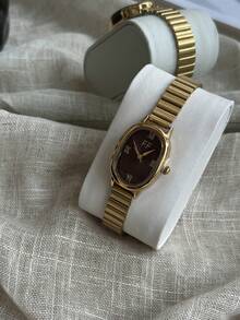 1pc Square Bamboo Quartz Watch In Gold/Silver Color, Suitable For Daily Wear And Perfect Gift For Birthday, Christmas - Gold - View 4