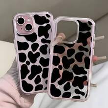 1pc Transparent Phone Case With Pink Frame, Minimalist Lens Protection, Cute Milk Texture Pattern, Suitable For IPhone 16 Pro Max, 17/16/15/14 Plus, 13/12/11, Air, Series - Multicolor - View 3