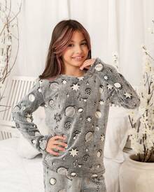 Children's Plush Teddy Pajamas For Winter, Cold Weather, Closed, Multi-Colored Gray - Gris - Ver 4
