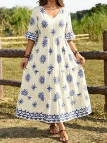EMERY Vestido casual de vacaciones con estampado geométrico de talla - Multicolor 4 - Ver 10