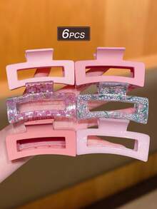 6pcs/Set Pinces à cheveux carrées élégantes et grandes pour femmes, douces & mignonnes, prise forte ne glisse pas, convient pour toutes les occasions, accessoires pour cheveux roses, accessoires de plage pour femmes pinces à cheveux de vacances - Multicolore - Voir 3