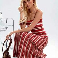 Nana's Women's Clothing Store  Vestido de punto casual de moda a rayas para mujer - Rojo - Ver 1