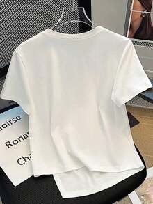 Camiseta casual de mujer con bajo asimétrico de unicolor - Blanco - Ver 2