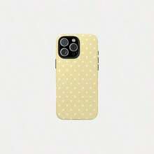 Una elegante funda para teléfono que no incluye cordón ni soporte. Funda para teléfono con lunares amarillos y blancos, un accesorio estético y atractivo compatible con 17, 16, 15, 14, 13, 12, 11 Pro. - Negro - Ver 3