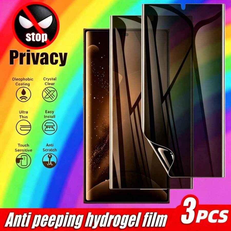 3pcs Anti-Shock Privacy Hydrogel Screen Protector, Full Coverage Privacy Hydrogel Screen Film, Compatible With Infinix, Camon, I-Tel Smartphones - Clear - View 1