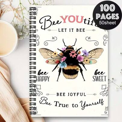 Sổ tay lò xo chủ đề hoa mùa xuân, 1 cuốn sổ tay lò xo hình ong và hoa thú vị - Sổ nhật ký hình ong dễ thương với họa tiết hoa, thiết kế không viền, gáy lò xo, quà tặng cho giáo viên, người yêu ong, dùng cho văn phòng, trường học hoặc nhà.