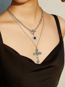 2 chiếc vòng cổ mặt dây chuyền hình thánh giá và ngôi sao phong cách Gothic Retro Rock dành cho nữ - Bạc - Xem 5