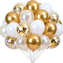 30pcs 10/12 Inch (Approx. 25.4cm) White Gold Latex Balloon Set - Pearl White, White, Metallic Gold Foil Confetti Party Balloons With Ribbon, Suitable For Wedding Party, Anniversary, Baby Shower Decoration. - Set - View 1