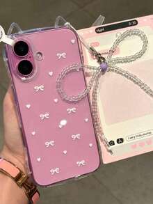 1 chiếc tai mèo dáng ôm - Nơ hình trái tim màu trắng + [Dây đeo nơ] Phù hợp cho iPhone 11-17 Pro Max - Trong sáng - Xem 2