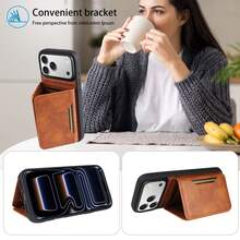 1pc Leather Flip Stand Wallet Case With Card Slots Compatible With Apple 17 Pro Max / Galaxy A56 Smartphone - Brown - View 4