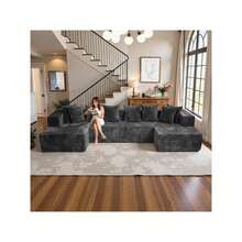 132'' U-Shape Modular Cloud Corduroy Sofa - Modern And Suitable For Living Room, Comfortable,Living Room Combination Sofa,No Assembly Needed,Popular Boneless Sectional Couch Loveseat Couch Vacuum-Sealed Compression Sofa - 深灰色 - 查看 1