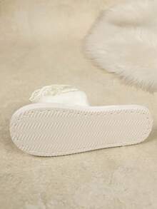 2026 New Comfortable Soft Bottom Open Toe Cute Lace Pearl Fashion Indoor/Outdoor Slippers - Beige - View 7