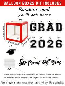 Decoraciones de graduación 2026 - Decoraciones de graduación en rojo y negro - Caja de globos con "Clase de 2026" - "Graduación: Estoy orgulloso de ti" - Adecuado para decoraciones de fiesta de graduación de cualquier grado - Caja de globos de graduación rojos y negros - Ver 2