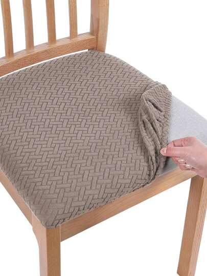 Jacquard Chair Seat Cover Dining Room Chair Slipcover Taupe 1pc TEHU
