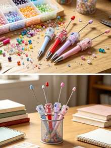 [30-Piece Set] Includes 10 Butterfly Crystal Bead Ballpoint Pens, 10 Extended Rods, And 10 Replacement Refills. Multi-Colored Rhinestone Decorations Can Be Used To DIY Beaded Pens. Suitable For School And Office Writing, A Cute Stationery Gift Set. - Multicolor - View 5