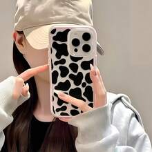 1pc Transparent Phone Case With Pink Frame, Minimalist Lens Protection, Cute Milk Texture Pattern, Suitable For IPhone 16 Pro Max, 17/16/15/14 Plus, 13/12/11, Air, Series - Multicolor - View 2