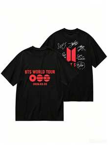 Cute Unisex Premium Casual T-Shirts, Retro World Tour 2026 Merchandise Gifts, Bangtan Come Back T-Shirt For ARMY, Double-Sided T-Shirt For ARMY, Stylish Women's T-Shirt For Parties, Ideal For Travel, Home Wear, Parties, And Casual Adult Wear, Stylish And Fashionable Clothing | Fun Design T-Shirt | Non-See-Through Material - màu đen - Xem 1